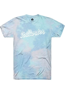 Rally Stillwater Womens Light Blue Retro Script Short Sleeve T-Shirt
