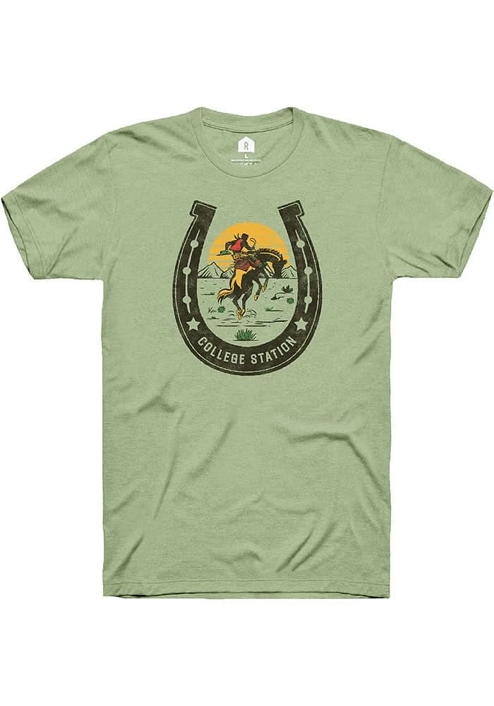 Rally College Station Green Horseshoe Cowboy Short Sleeve T Shirt