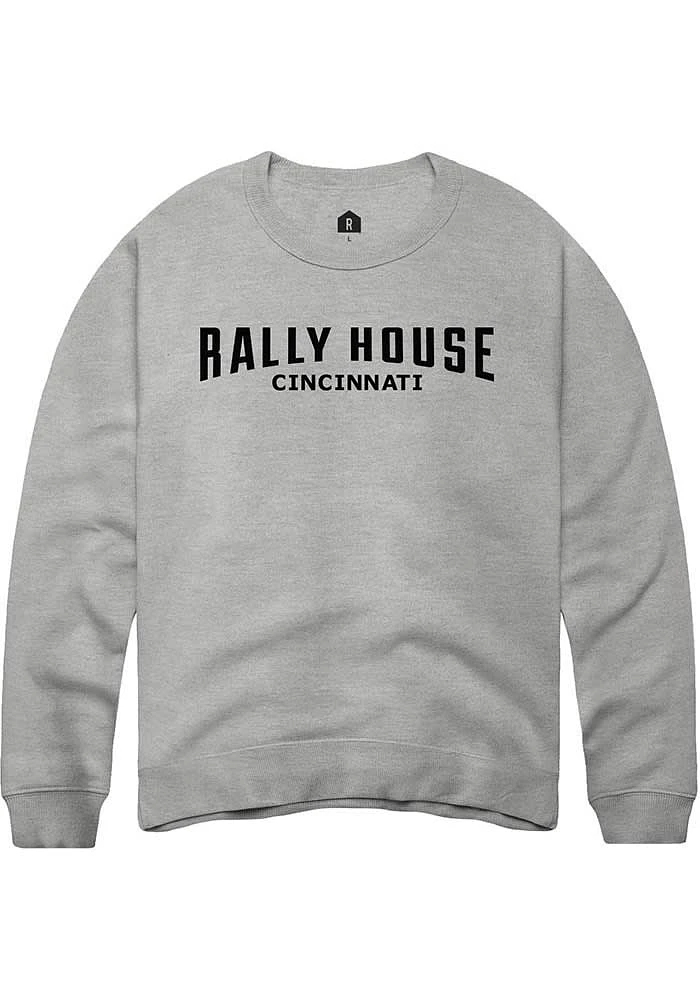 Rally House Mens Grey Employee Tees Design Long Sleeve Crew Sweatshirt