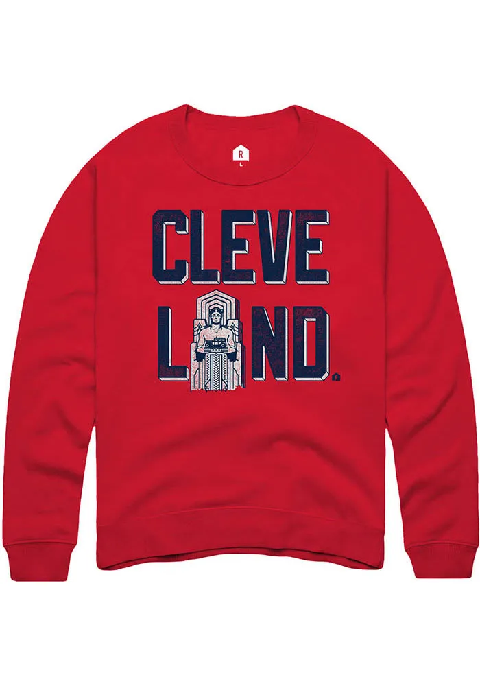 Rally Cleveland Mens Red Guardian Wordmark Long Sleeve Crew Sweatshirt