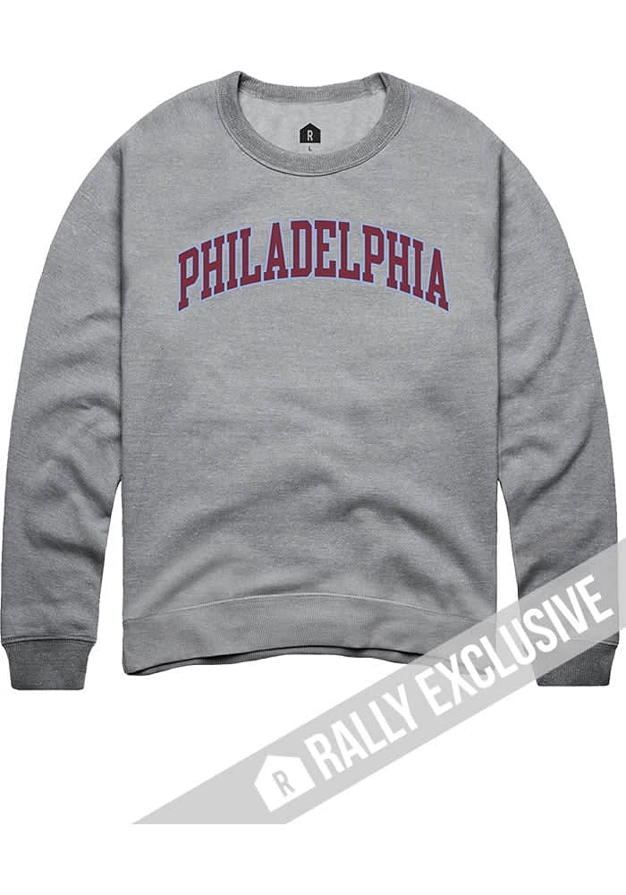 Rally Philadelphia Mens Grey Wordmark Long Sleeve Crew Sweatshirt