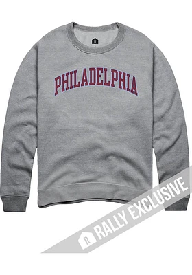 Rally Philadelphia Mens Grey Wordmark Long Sleeve Crew Sweatshirt