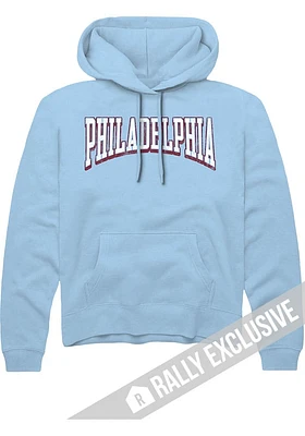 Rally Philadelphia Mens Light Blue Arched Wordmark Long Sleeve Hoodie