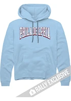 Rally Philadelphia Mens Light Blue Arched Wordmark Long Sleeve Hoodie
