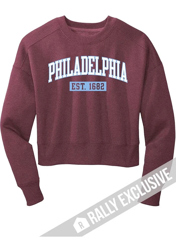 Rally Philadelphia Womens Maroon Arched Wordmark Crew Sweatshirt