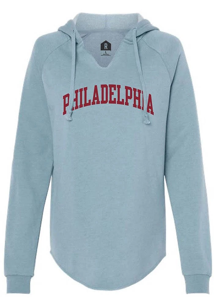 Rally Philadelphia Womens Light Blue Arch Wordmark Hooded Sweatshirt