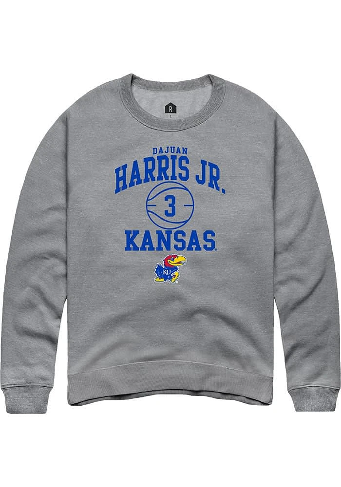 Dajuan Harris Jr Rally Kansas Jayhawks Mens Graphite NIL Sport Icon Long Sleeve Crew Sweatshirt