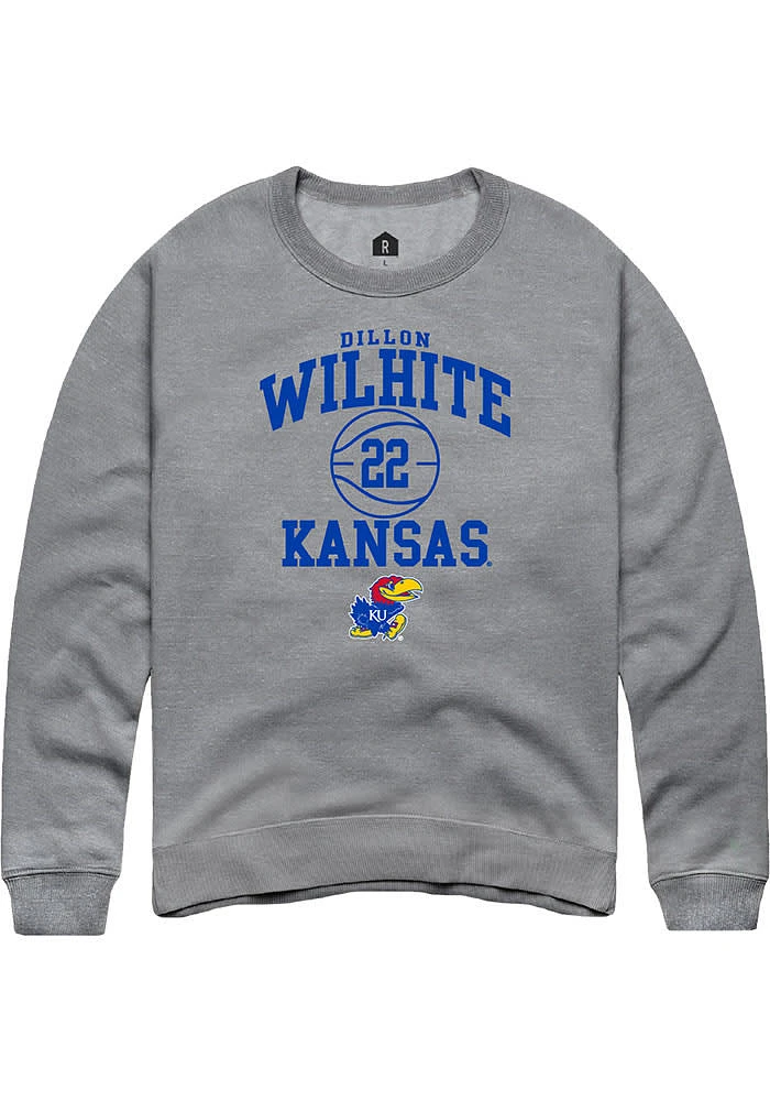 Dillon Wilhite Rally Kansas Jayhawks Mens Graphite NIL Sport Icon Long Sleeve Crew Sweatshirt