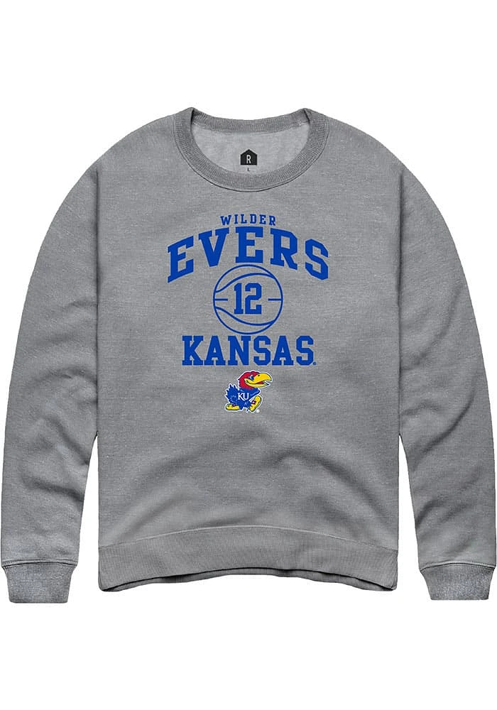 Wilder Evers Rally Kansas Jayhawks Mens Graphite NIL Sport Icon Long Sleeve Crew Sweatshirt