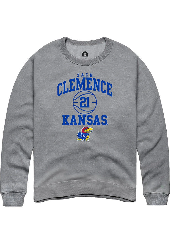 Zach Clemence Rally Kansas Jayhawks Mens Graphite NIL Sport Icon Long Sleeve Crew Sweatshirt