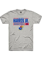 Dajuan Harris Jr  Kansas Jayhawks Ash Rally NIL Stacked Box Short Sleeve T Shirt