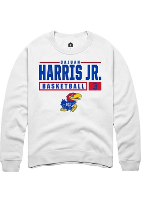 Dajuan Harris Jr Rally Kansas Jayhawks Mens NIL Stacked Box Long Sleeve Crew Sweatshirt