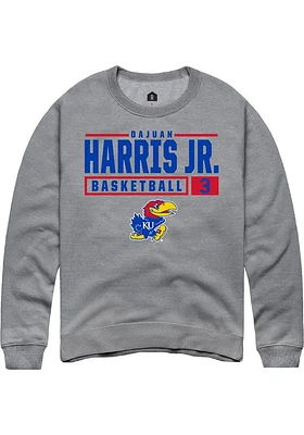 Dajuan Harris Jr  Rally Kansas Jayhawks Mens Graphite NIL Stacked Box Long Sleeve Crew Sweatshir..