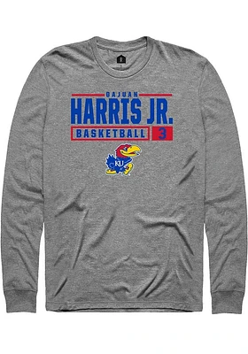 Dajuan Harris Jr  Kansas Jayhawks Graphite Rally NIL Stacked Box Long Sleeve T Shirt