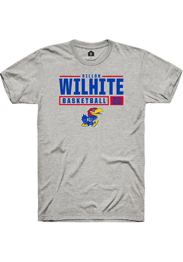 Dillon Wilhite Kansas Jayhawks Ash Rally NIL Stacked Box Short Sleeve T Shirt