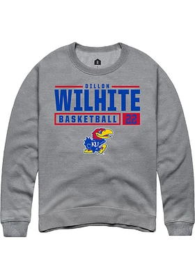 Dillon Wilhite  Rally Kansas Jayhawks Mens Graphite NIL Stacked Box Long Sleeve Crew Sweatshirt