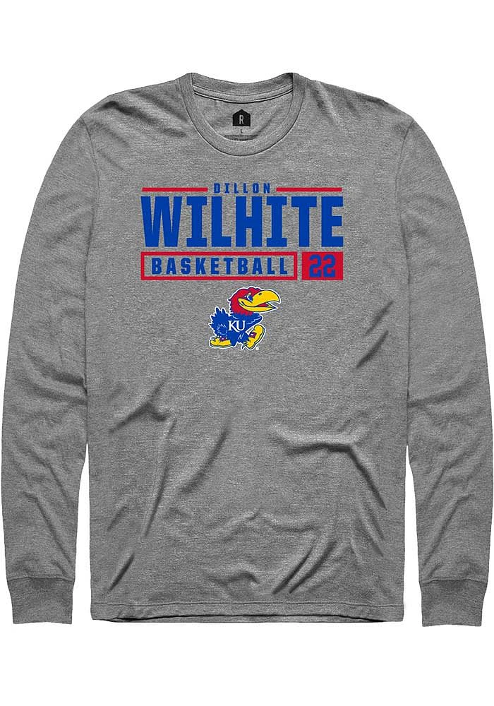 Dillon Wilhite  Kansas Jayhawks Graphite Rally NIL Stacked Box Long Sleeve T Shirt