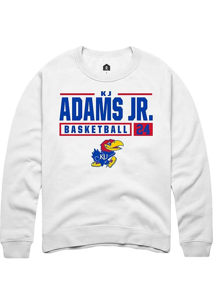 KJ Adams Jr Rally Kansas Jayhawks Mens NIL Stacked Box Long Sleeve Crew Sweatshirt