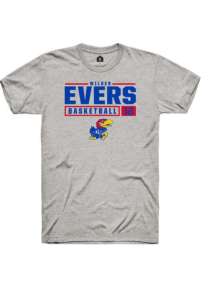 Wilder Evers Kansas Jayhawks Ash Rally NIL Stacked Box Short Sleeve T Shirt