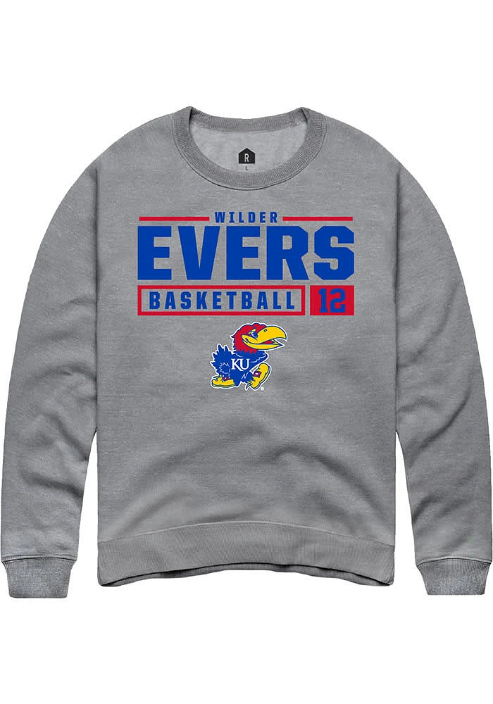 Wilder Evers Rally Kansas Jayhawks Mens Graphite NIL Stacked Box Long Sleeve Crew Sweatshirt