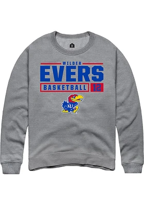 Wilder Evers  Rally Kansas Jayhawks Mens Graphite NIL Stacked Box Long Sleeve Crew Sweatshirt