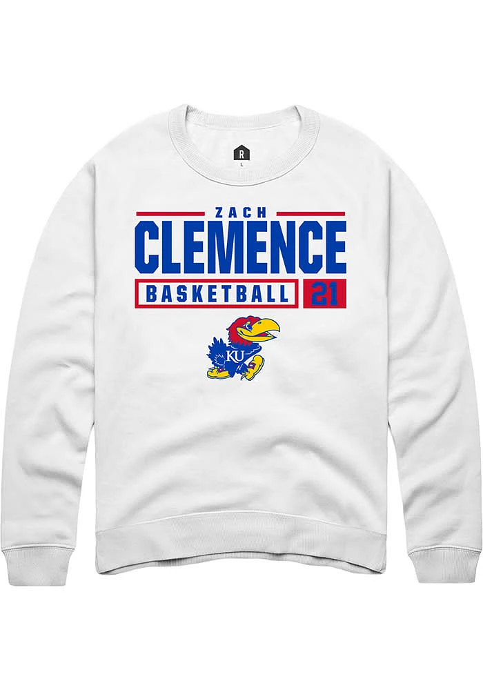 Zach Clemence Rally Kansas Jayhawks Mens NIL Stacked Box Long Sleeve Crew Sweatshirt