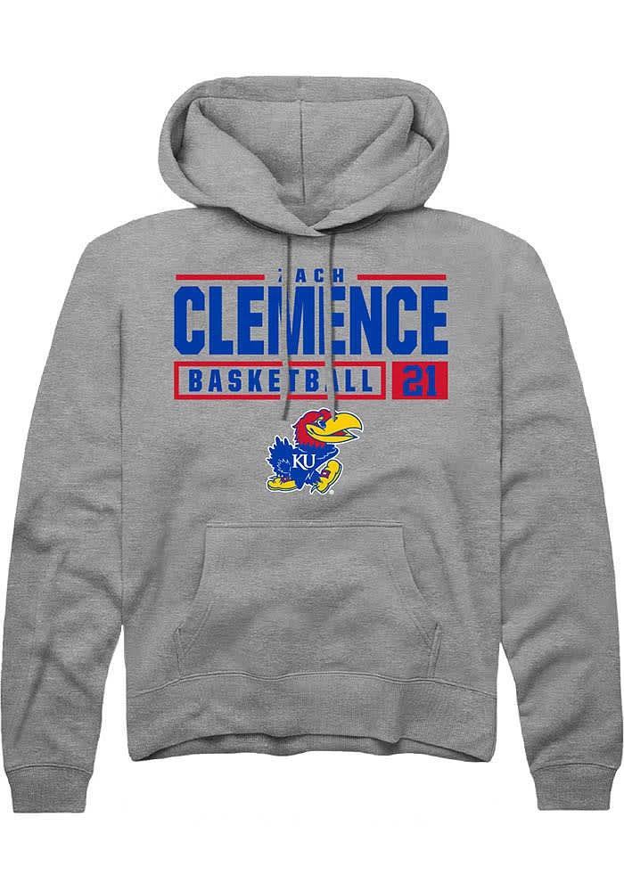 Zach Clemence Rally Kansas Jayhawks Mens Graphite NIL Stacked Box Long Sleeve Hoodie