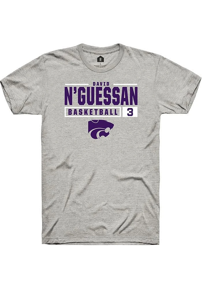 David N’Guessan K-State Wildcats Ash Rally NIL Stacked Box Short Sleeve T Shirt
