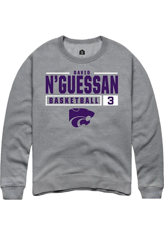 David N’Guessan Rally K-State Wildcats Mens Graphite NIL Stacked Box Long Sleeve Crew Sweatshirt