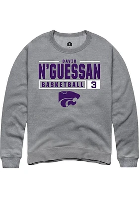 David N’Guessan  Rally K-State Wildcats Mens Graphite NIL Stacked Box Long Sleeve Crew Sweatshirt