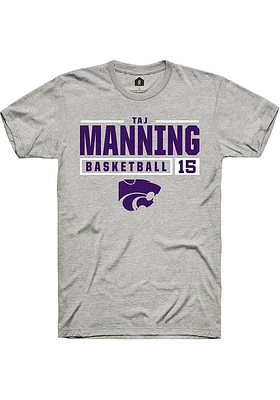 Taj Manning  K-State Wildcats Ash Rally NIL Stacked Box Short Sleeve T Shirt