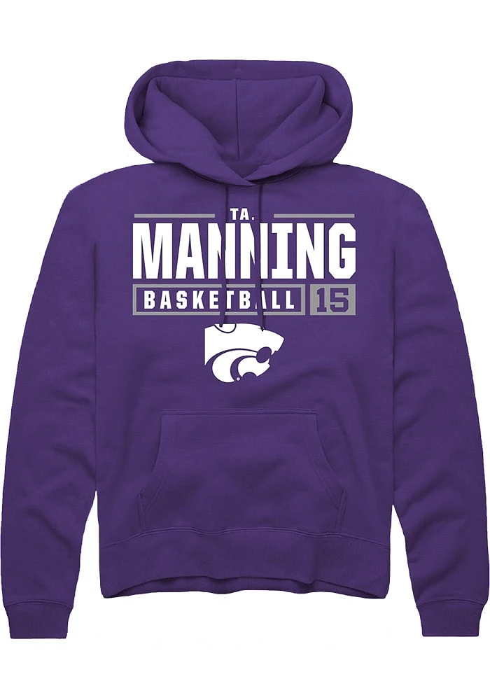 Taj Manning  Rally K-State Wildcats Mens Purple NIL Stacked Box Long Sleeve Hoodie