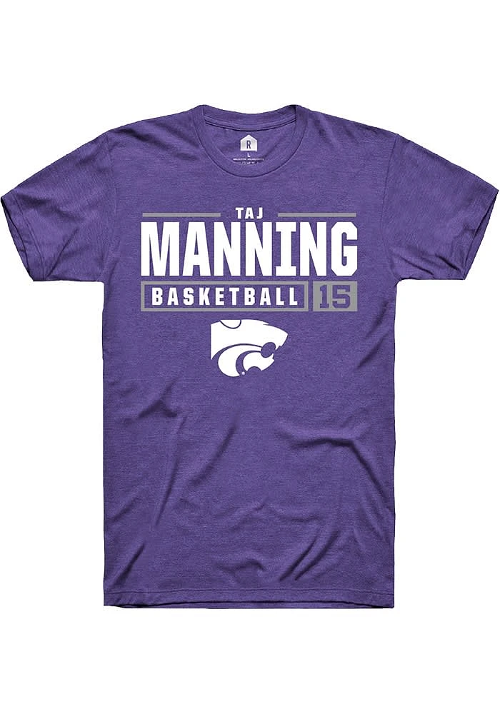 Taj Manning  K-State Wildcats Purple Rally NIL Stacked Box Short Sleeve T Shirt