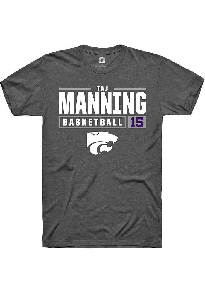 Taj Manning K-State Wildcats Dark Grey Rally NIL Stacked Box Short Sleeve T Shirt
