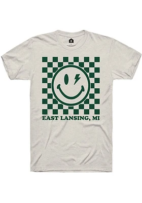 Rally  Oatmeal Checkered Smiley Short Sleeve Fashion T Shirt