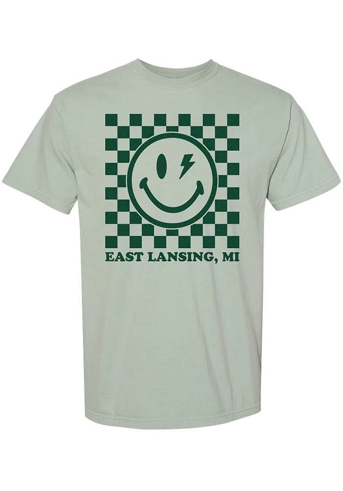 Rally  Green Checkered Smiley Short Sleeve Fashion T Shirt