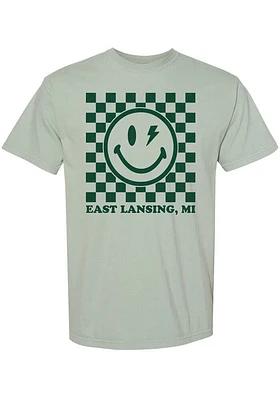 Rally  Green Checkered Smiley Short Sleeve Fashion T Shirt
