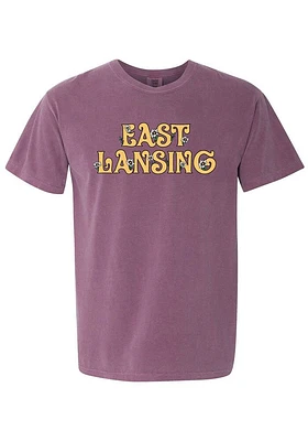 Rally  Womens Purple Floral Wordmark Short Sleeve T-Shirt