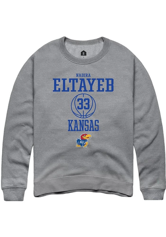 Nadira Eltayeb Rally Kansas Jayhawks Mens Graphite NIL Sport Icon Long Sleeve Crew Sweatshirt