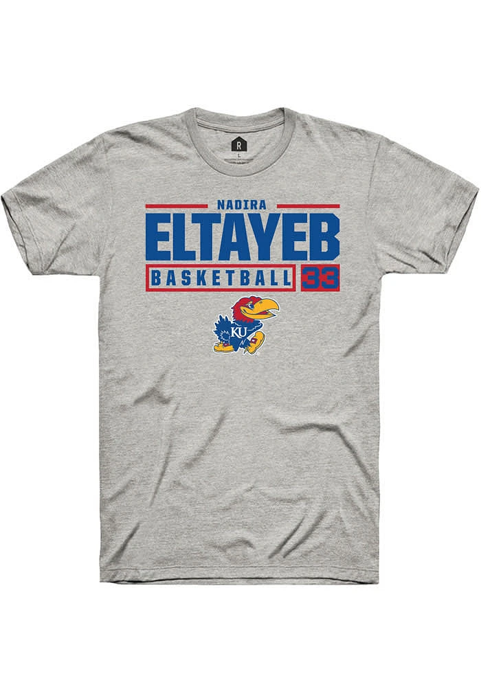Nadira Eltayeb Kansas Jayhawks Ash Rally NIL Stacked Box Short Sleeve T Shirt