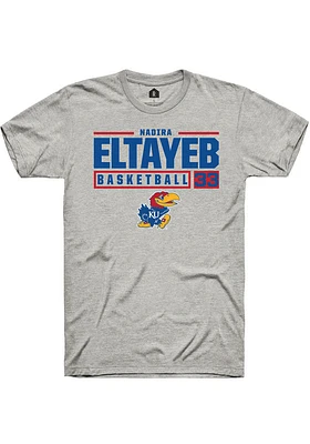 Nadira Eltayeb  Kansas Jayhawks Ash Rally NIL Stacked Box Short Sleeve T Shirt