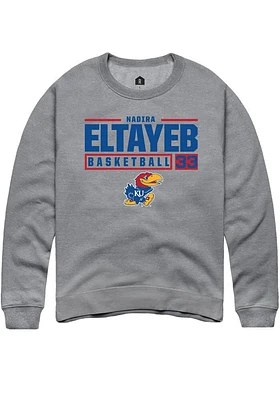 Nadira Eltayeb  Rally Kansas Jayhawks Mens Graphite NIL Stacked Box Long Sleeve Crew Sweatshirt
