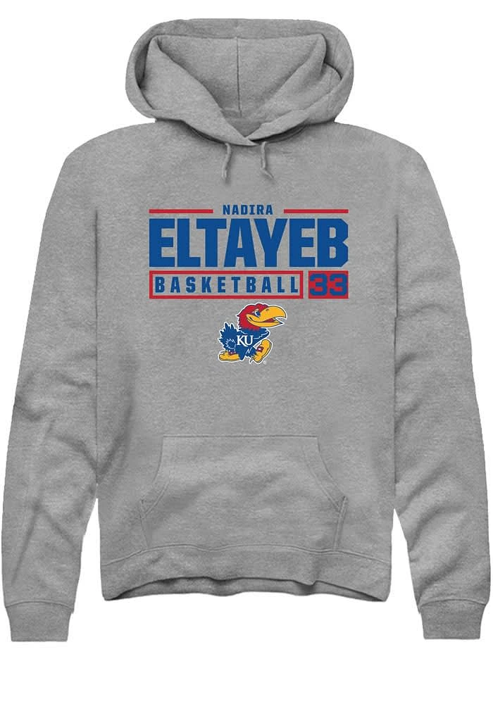 Nadira Eltayeb Rally Kansas Jayhawks Mens Graphite NIL Stacked Box Long Sleeve Hoodie