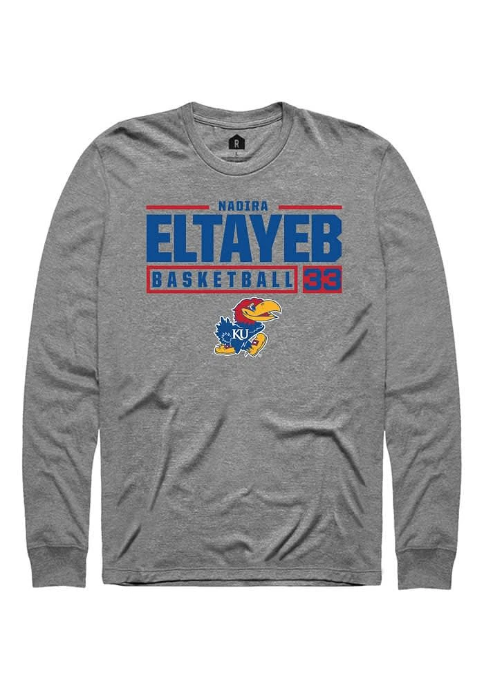 Nadira Eltayeb  Kansas Jayhawks Graphite Rally NIL Stacked Box Long Sleeve T Shirt