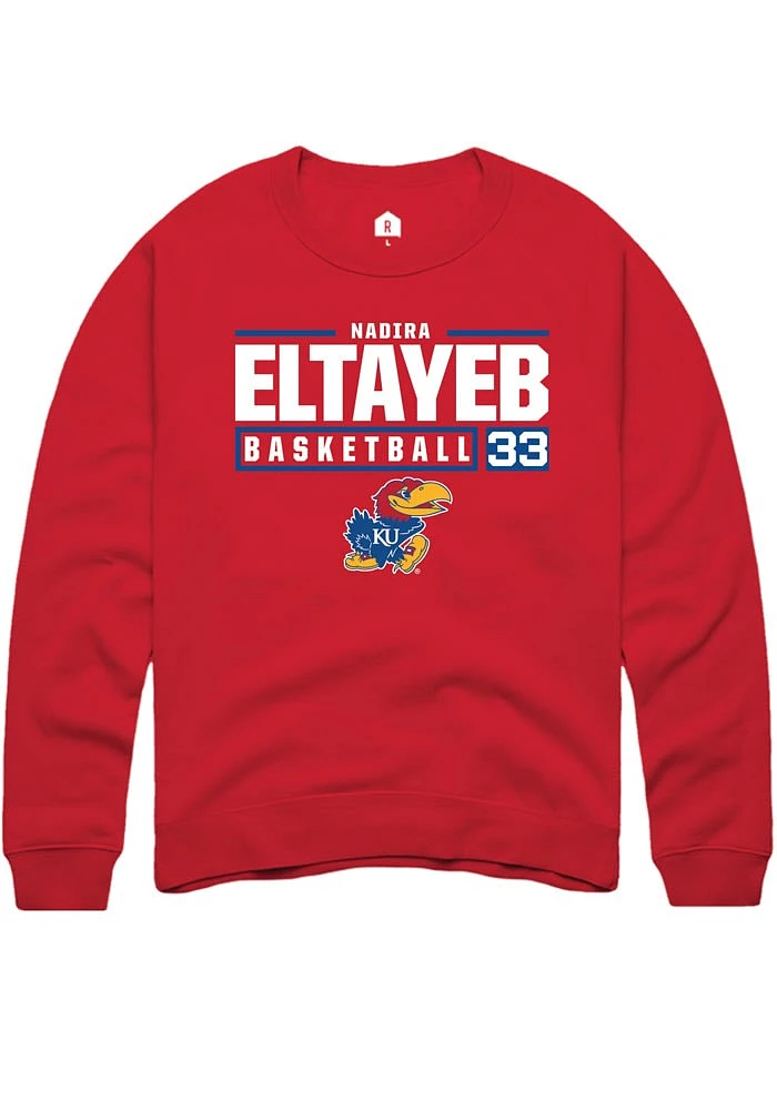 Nadira Eltayeb Rally Kansas Jayhawks Mens NIL Stacked Box Long Sleeve Crew Sweatshirt