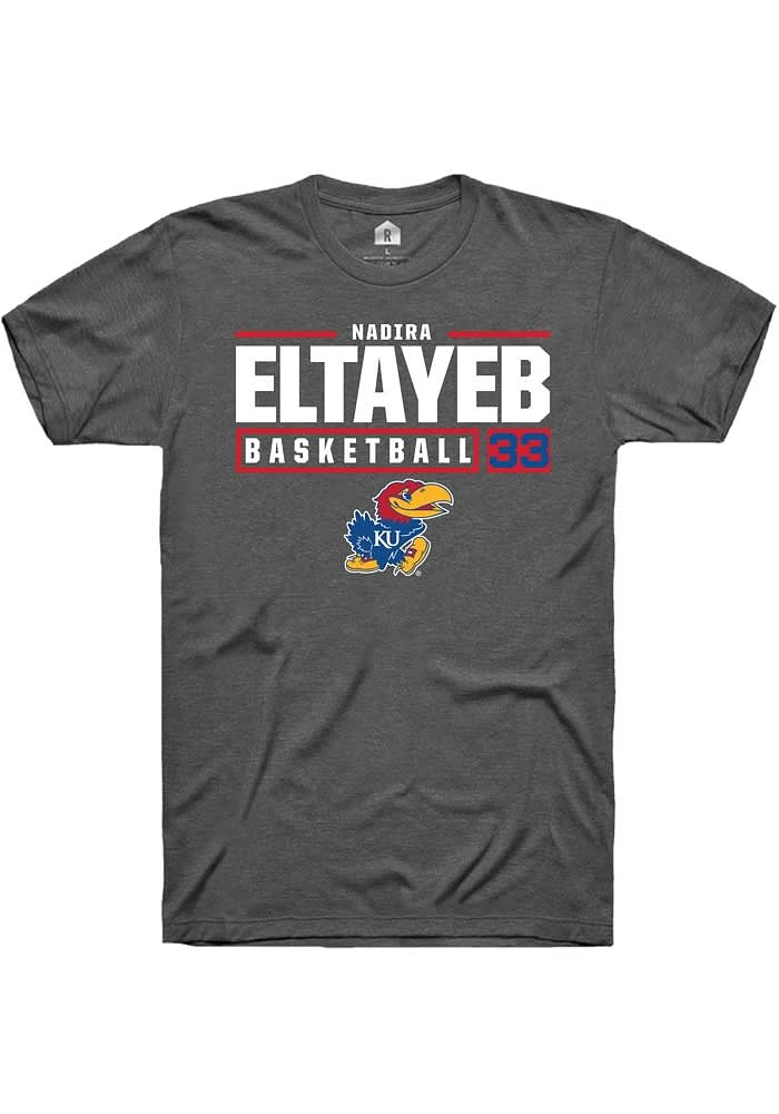 Nadira Eltayeb Kansas Jayhawks Dark Grey Rally NIL Stacked Box Short Sleeve T Shirt