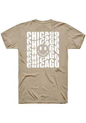 Rally Chicago Tan Repeating Smiley Wordmark Short Sleeve Fashion T Shirt
