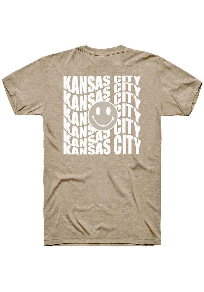 Rally Kansas City Tan Repeating Smiley Wordmark Short Sleeve Fashion T Shirt