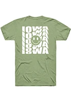 Rally Iowa Green Repeating Smiley Wordmark Short Sleeve Fashion T Shirt