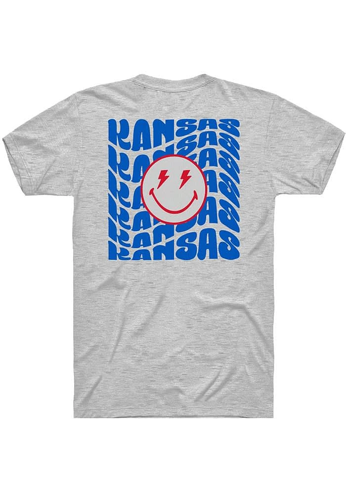 Rally Kansas Ash Repeating Smiley Wordmark Short Sleeve Fashion T Shirt